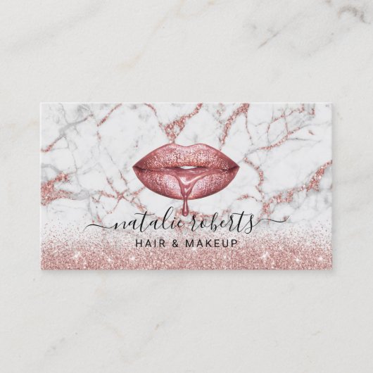 Roos Gold Glitter Marble Drids Lips Makeup Artist Visitekaartje (Voorkant)