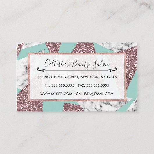 Roos Gold Glitter Marble Geometric Triangles Blauw Klantenkaartje (Achterkant)