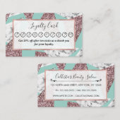 Roos Gold Glitter Marble Geometric Triangles Blauw Klantenkaartje (Voorkant / Achterkant)