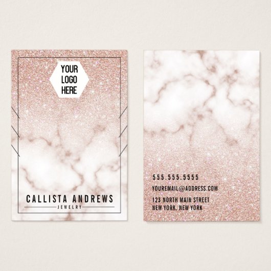 Roos Gold Glitter Marble Kettingen Display Visitekaartje (Voorkant /achterkant)