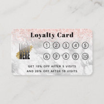Roos Gold Glitter Marble Logo 10 Bezoek Loyalty C