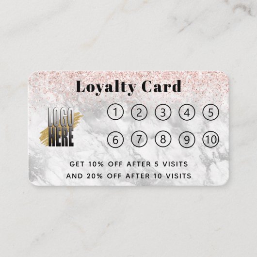 Roos Gold Glitter Marble Logo 10 Bezoek Loyalty C (Voorkant)