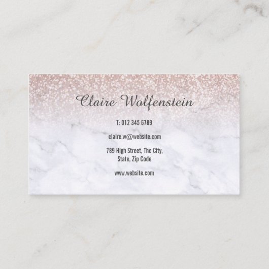 Roos Gold Glitter Marble Script Visitekaartje (Achterkant)