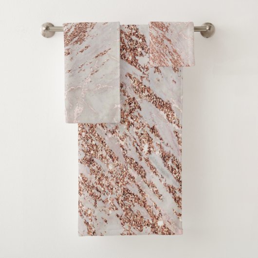 Roos Gold Glitter Marble Swirl Stone Bad Handdoek (Insitu)