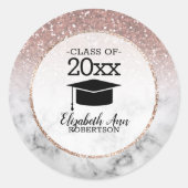 Roos Gold Glitter/marmer Afstuderen Ronde Sticker (Voorkant)