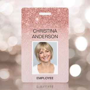 Roos Gold Glitter Medewerker - Naam Foto Bedrijf Badge