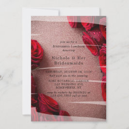 Roos Gold Glitter met Red Roses Bruidsmeisjes Lunc Kaart