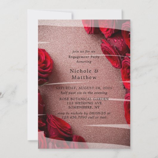 Roos Gold Glitter met Red Roses Engagement Party Kaart (Voorkant)