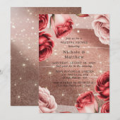 Roos Gold Glitter met Red Roses Trouwdouche Kaart (Voorkant / Achterkant)