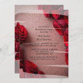 Roos Gold Glitter met Red Roses Trouwdouche Kaart (Voorkant / Achterkant)