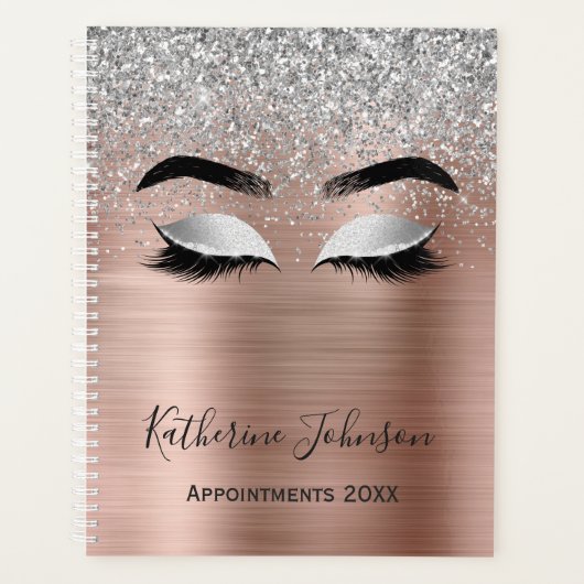 Roos Gold Glitter Metal Beauty Salon Lashes 2024 Planner (Voorkant)