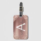 Roos Gold Glitter Metal Monogram Naam en Initiaal Bagagelabel (Voorkant (verticaal))