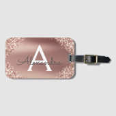 Roos Gold Glitter Metal Monogram Naam en Initiaal Bagagelabel (Voorkant (horizontaal))