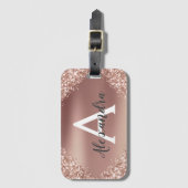 Roos Gold Glitter Metal Monogram Naam en Initiaal Bagagelabel (Voorkant (verticaal))