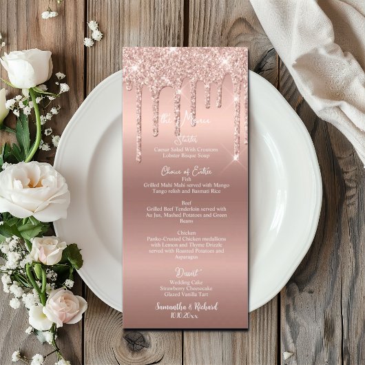 Roos Gold Glitter Metallic 4x9" Wedding Menu
