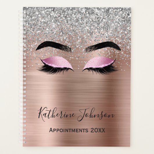 Roos Gold Glitter Metallic Beauty Salon Lashes Planner (Voorkant)