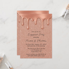 Roos Gold Glitter Metallic Drips Engagement Party Kaart