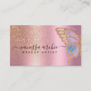 Roos Gold Glitter Metallic Foil Rainbow Butterfly Visitekaartje
