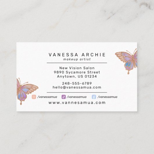 Roos Gold Glitter Metallic Folie Rainbow Butterfly Visitekaartje (Achterkant)