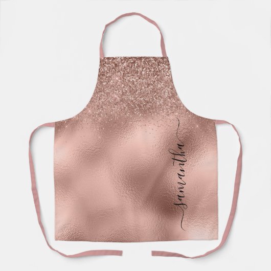 Roos Gold Glitter Metallic handgeschreven monogram Schort (Voorkant)