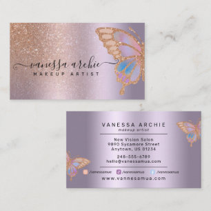 Roos Gold Glitter Metallic Lavender Foil Butterfly Visitekaartje