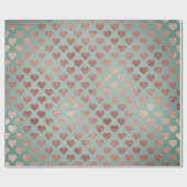 Roos Gold Glitter Metallic Mint Blue Hearts Cadeaupapier (Vlak)