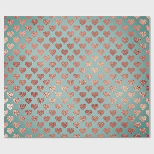 Roos Gold Glitter Metallic Mint Blue Hearts Cadeaupapier (Vlak)