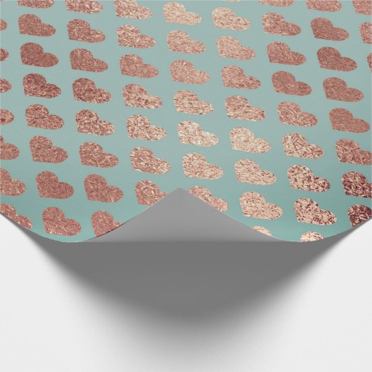 Roos Gold Glitter Metallic Mint Blue Hearts Cadeaupapier (Hoek)