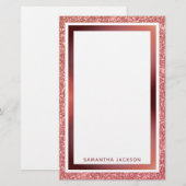 Roos Gold Glitter Metallic Pink Lijst met naam Briefpapier (Voorkant / Achterkant)