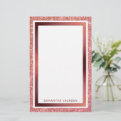 Roos Gold Glitter Metallic Pink Lijst met naam Briefpapier (Staand voorkant)