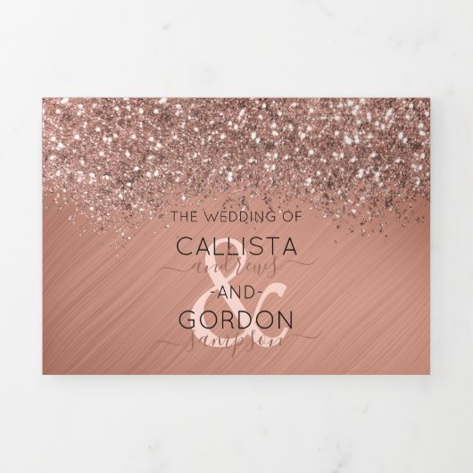 Roos Gold Glitter Metallic Registry Detail RSVP Drieluik Uitnodiging (Cover)