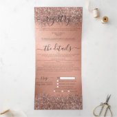 Roos Gold Glitter Metallic Registry Detail RSVP Drieluik Uitnodiging (Binnen)