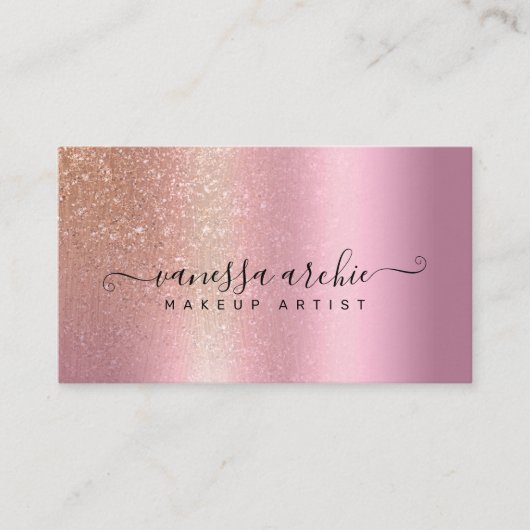 Roos Gold Glitter Metallic Roze Folie Visitekaartje (Voorkant)