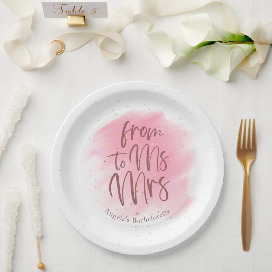 Roos Gold Glitter Mevrouw aan mevrouw Vrijgezellen Papieren Bordje (Huwelijk)