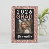 Roos Gold Glitter Modern 2021 Foto Afstuderen Kaart (Staand voorkant)