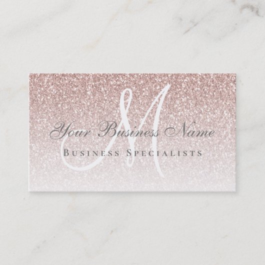 Roos Gold Glitter Modern Elegance Monogram Visitekaartje (Voorkant)