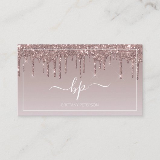 Roos Gold Glitter Modern Girly Makeup Artist Visitekaartje (Voorkant)