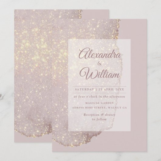 Roos Gold Glitter Modern Gold Dusty Roos Weddensch Kaart (Voorkant / Achterkant)