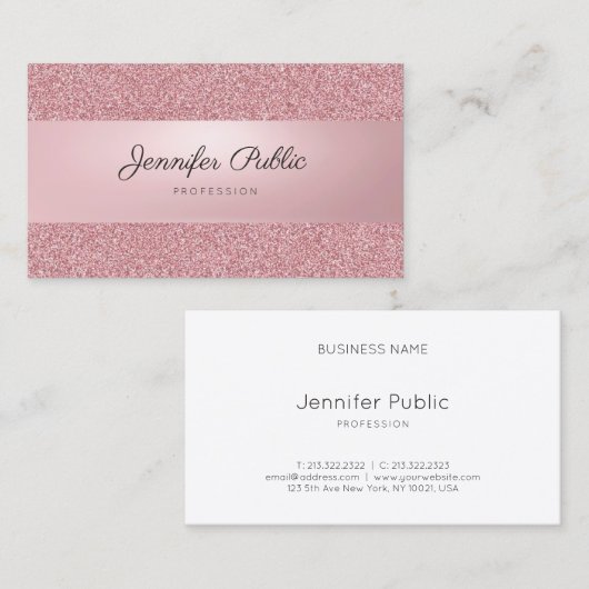 Roos Gold Glitter Modern Handschrift Script Visitekaartje (Voorkant / Achterkant)