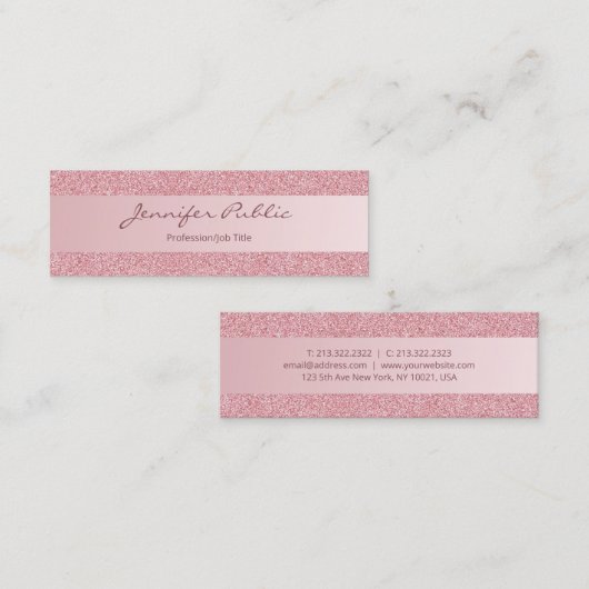 Roos Gold Glitter Modern Script Minimalistisch Ele Mini Visitekaartje (Voorkant / Achterkant)