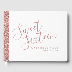 Roos Gold Glitter Modern Sweet 16 Guest Book Gastenboek