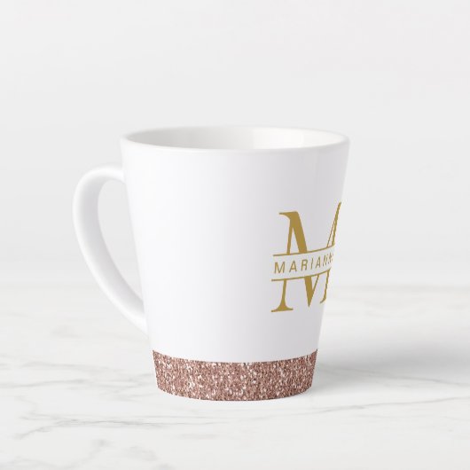 Roos Gold Glitter Moderne Minimale Monogram Initia Latte Mok (Linkerhoek)