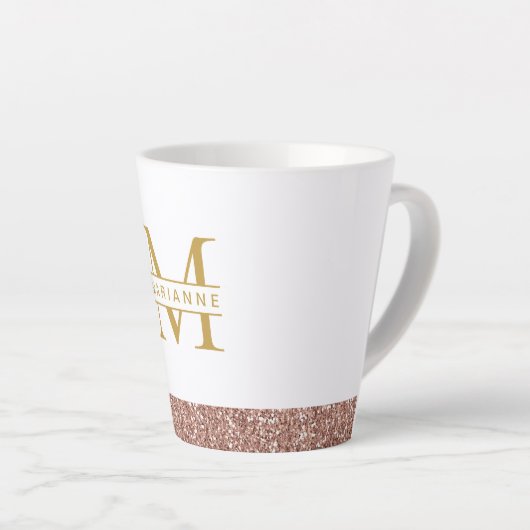 Roos Gold Glitter Moderne Minimale Monogram Initia Latte Mok (Rechterhoek)