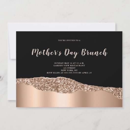 Roos Gold Glitter Moederdag Brunch Uitnodiging (Voorkant)