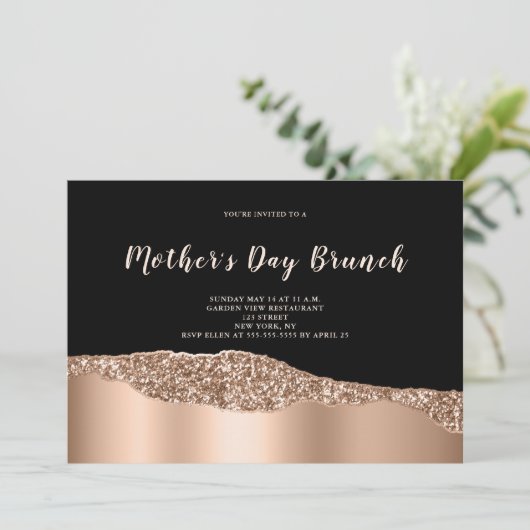 Roos Gold Glitter Moederdag Brunch Uitnodiging (Staand voorkant)