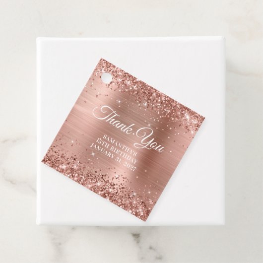 Roos Gold Glitter Monogram 15e verjaardag Hartelij Bedankjes Labels (In situ)