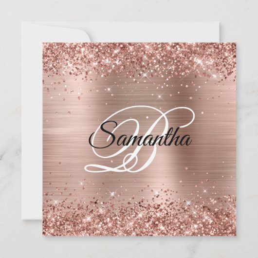 Roos Gold Glitter Monogram 90e verjaardag Bedankkaart (Achterkant)