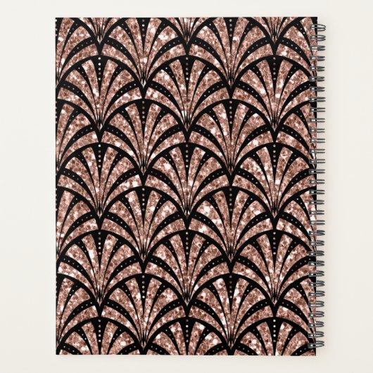 Roos Gold Glitter Monogram Art Deco Patroon Planner (Achterkant)