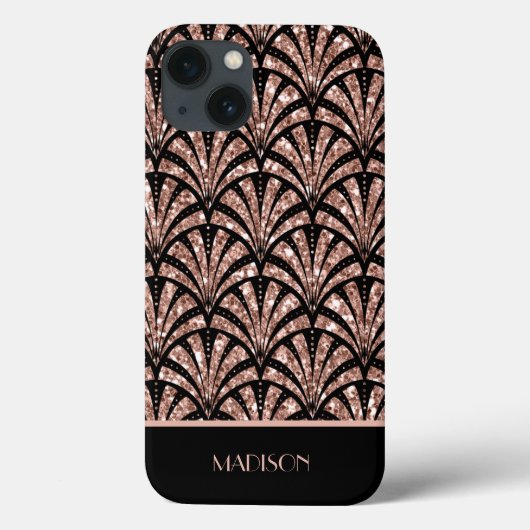 Roos Gold Glitter Monogram Art Deco Pattern Hoesje (Achterkant)
