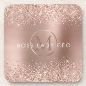 Roos Gold Glitter Monogram Boss Lady CEO Bier Onderzetter (Voorkant)